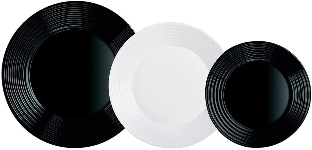 Harena N&b Glasgeschirr, 18 pièces, pour 6 personnes, blanc et noir