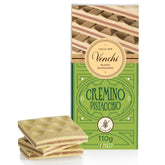 Venchi - Cremino Pistachio Bar, 110g, barre de chocolat au lait et blanc avec pâte de pistache, recette en trois couches aux saveurs méditerranéennes, sans gluten, sans colorants artificiels