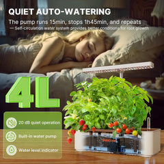 Kit de système de culture hydroponique 12 capsules, lampe de jardin intérieure LED 24 W, réservoir d'eau 4 L avec pompe silencieuse, jardinière d'herbes réglable en hauteur, kit de jardinage intérieur, cadeaux de jardinage, beige