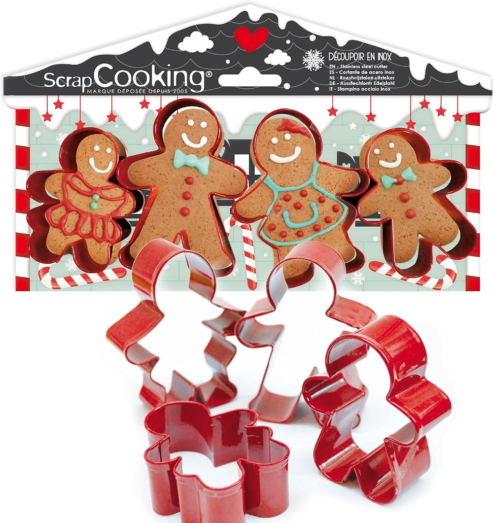 ScrapCooking - 4 emporte-pièces bonhomme en pain d'épices - emporte-pièces de Noël en acier inoxydable - emporte-pièces bonhomme en pain d'épices - accessoires de pâtisserie design gâteau - 2081