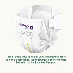 Couches pour bébé Bambo Nature, taille 1 (2-4 kg), boîte mensuelle de 132 unités | Couches haut de gamme avec protection améliorée contre les fuites | Confort et liberté ultimes pour les nouveau-nés | Couches testées dermatologiquement