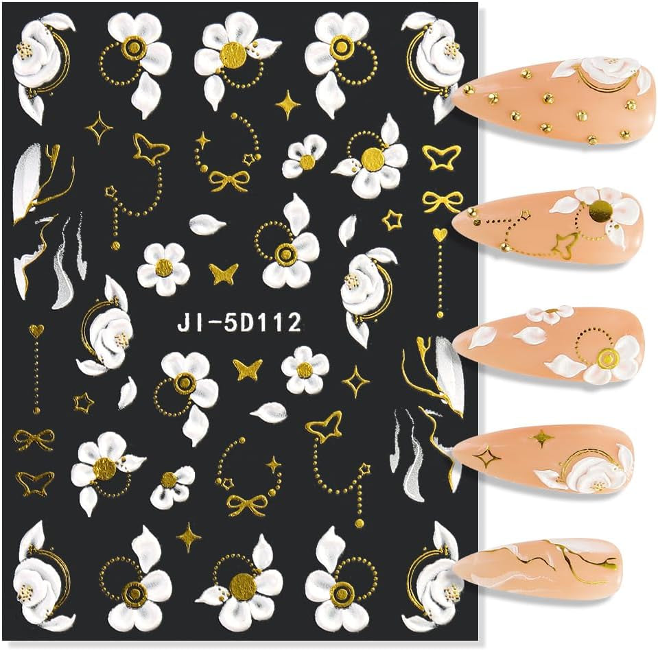 5D Geprägte Blume Nagelsticker Nagelfolie Selbstklebend Acryl Geschnitzte Blumen Nagelaufkleber Schmetterling Nail Sticker Blütenblätter Nageldesign Aufkleber Nägel Zubehör Flower Nail Art Stickers