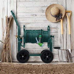 Relaxdays Dévidoir Jusqu'à 60 M 4 Pneus En Caoutchouc Plein Accouplement Click Enrouleur De Tuyau En Métal Dévidoir De Tuyau Vert