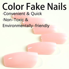24 pièces rose couleur unie faux ongles auto-adhésif neutre faux ongles moyen carré gel doux pour les femmes bricolage couverture complète paillettes faux ongles