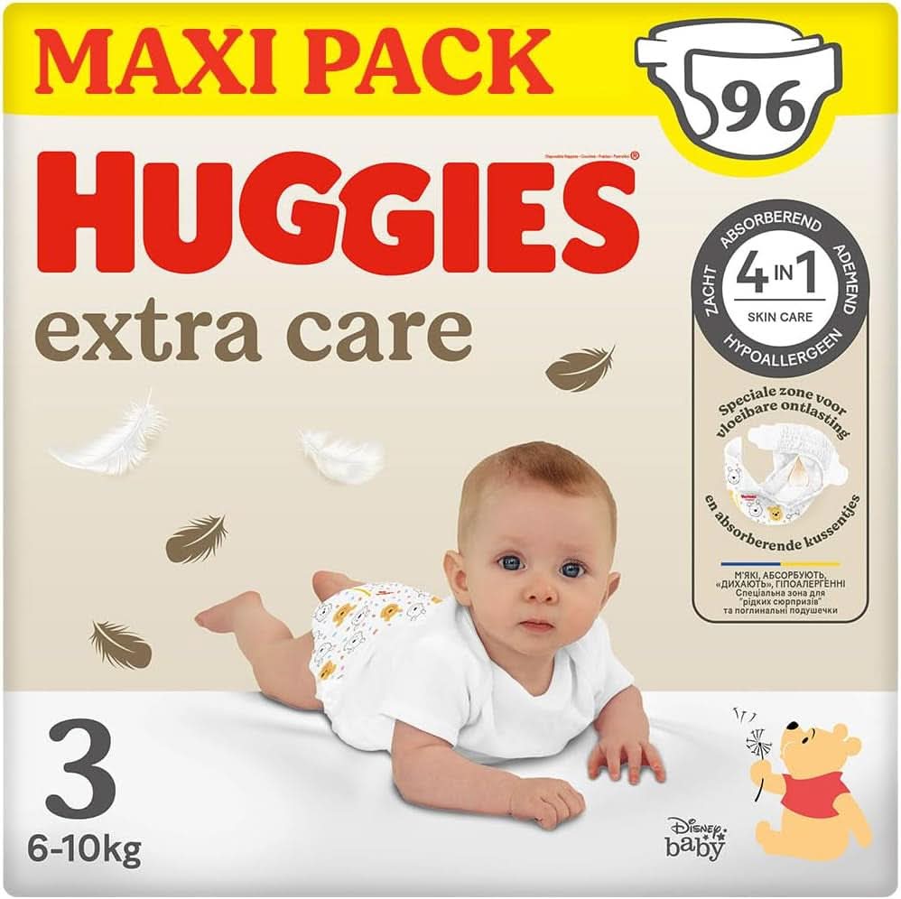 Couches Huggies Extra Care, taille 3 (4-9 kg), paquet de 96 Mère et Enfant Naty Shop