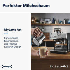 Espressor portafilter De'Longhi La Specialista Arte EC9155.MB cu râșniță, 8 setări de măcinare, presiune 15 bar, 3 setări de temperatură, spumator de lapte, 1550W, rezervor de 1,7L, oțel inoxidabil/negru, inclusiv kit barista