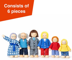 S0218 - Biegepuppen City-Familie, nachhaltige Holzfiguren, Holzpuppen für Kinder, beweglich Robustes Holzspielzeug, kreatives Kinderspielzeug, naturbelassen - 6er Set, ab 3 Jahre