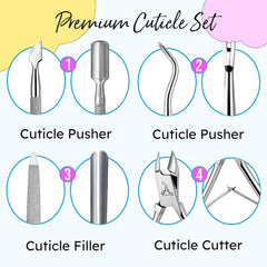 ARMIZ Ensemble 4 pièces repousse-cuticules et pinces, ensemble d'outils professionnels pour enlever les cuticules, pince multi-usages en acier inoxydable pour manucure et pédicure