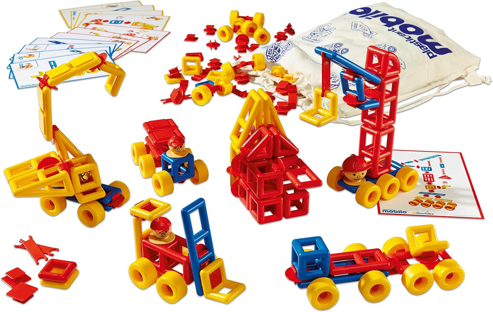 Plasticant Mobilo Konstruktions-Set I, 192 Teile - Kreatives Konstruktionsspielzeug fabriqué en Allemagne - bauen, spielen, lernen für Kinder 3 - 8 Jahre, Rot, Gelb, Blau