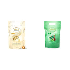 Bile de ciocolată albă LINDOR, 1 kg și LINDOR | pungă resigilabilă de 1 kg | aprox. 80 de bile de ciocolată cu lapte și mentă cu umplutură | Pachet vrac, cadou pralină, cadou ciocolată