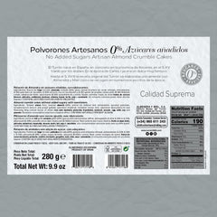 – Polvorones artisanales, 0% sucre ajouté, Qualité supérieure, Pâte typique de Noël, Recette artisanale, Emballé individuellement, 280 grammes