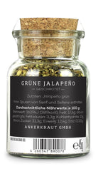 Ankerkraut Grüne Jalapeno, scharfe Chili, Chilis geschrotet, Finisher Scharf Würzen, Scharfes Essen Kochen, Highlight Chili con Carne, Fleisch, Kartoffeln, 45g dans Korkenglas