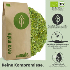 Thé Mate BIO 1KG ● Frais et vert ● Yerba Mate original ● Séché à l'air ● Sans fumée ● Sans plastique ● Commerce équitable ● Thé maté à base de feuilles de maté, de branches de maté et de poudre de feuilles de maté ● DE-ÖKO-006