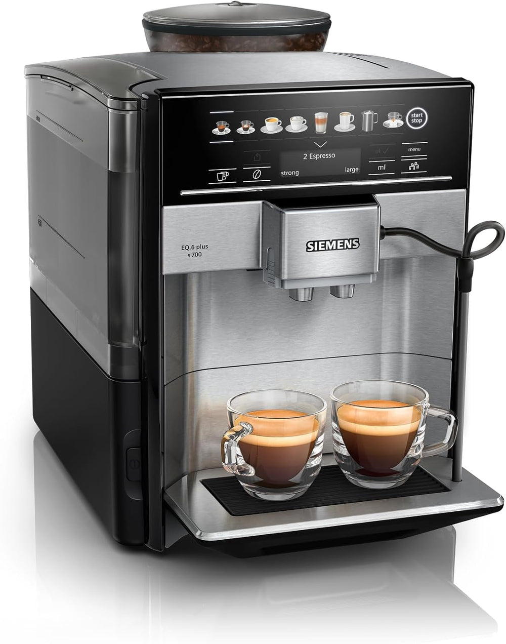 Machine à expresso automatique Siemens EQ.6 plus s700 TE657503DE, pour de nombreuses spécialités de café, mousseur à lait, moulin en céramique, double fonction café, anticalcaire, nettoyage vapeur automatique, 1500 W, acier inoxydable