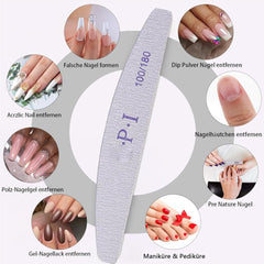 Set de 3 pile de unghii, pile de unghii pentru unghii cu gel, accesorii pentru unghii cu gel rezistente la uzură și lavabile, pilă de unghii profesională 100/180 cu 3 forme, albă