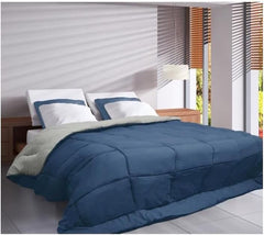 Poyet Motte Couette lavable avec housse fixe - 140X200 Cm - Bleu pétrole/beige mastic Couettes et couettes Naty Shop