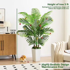 Künstliche Areca Palme Indoor 150Cm - Kunstpflanze Im Topf, Groß Areca Palme Uv-Beständig Für Innen & Außen - Fake Pflanzen Deko Für Wohnzimmer, Balkon, Büro, Garten