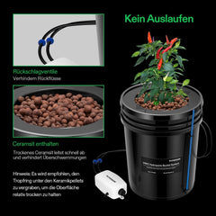 VIVOSUN DWC Hydrokultur Anbausystem mit Topf-Dripkit, 5-Gallonen Tiefwasserkultur, Umwälz-Tropfgartensystem mit Mehrzweck-Luftschlauch, 8W Luftpumpe and Luftstein (1 seau + Top-Drip-Kit)