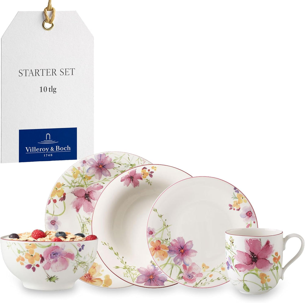 Villeroy & Boch Mariefleur Service de table pour 2 personnes, couleurs assorties, passe au lave-vaisselle, passe au micro-ondes, service de table floral, service de table, service combiné, porcelaine de qualité supérieure