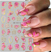 Gold Linie Schieber Rosa Nagelsticker Blumen 3D Flower Nail Sticker Sakura Blütenblätter Blumen Nagelaufkleber Frühling Sommer Floral Nagel Sticker Flowers Nagel Stickers Nageldesign Zubehör Nail Art