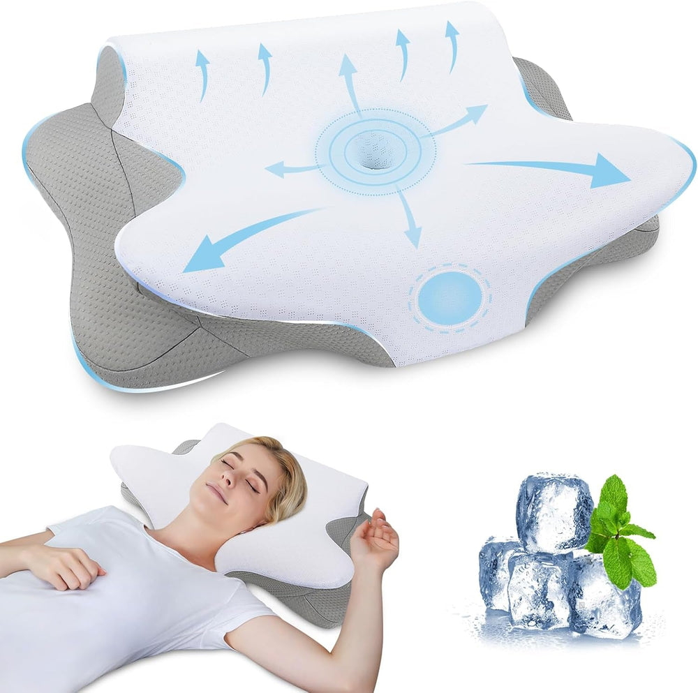 SAHEYER Oreiller Cervical 2 en 1 Oreiller Ergonomique de Soutien du Cou et Oreiller Roulant pour la Nuque Oreiller Orthopédique pour Dormeurs Latéraux Oreiller en Mousse à Mémoire pour Dormeurs Latéraux Oreillers Cervicaux Orthopédiques pour Dos et Ventre Naty Shop Gris