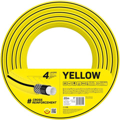 Tuyau d'arrosage Cellfast JAUNE, léger, résistant, 4 brins, tresse croisée durable, résistant aux UV et aux algues, résistant à la torsion, technologie REACH, 20 bar, -10/+50°C, fermeture 2,5 cm, 20 m