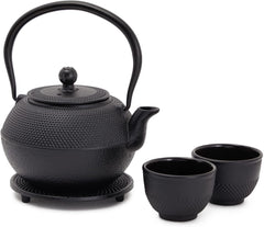 Juvale Service à thé japonais avec théière en fonte (1200 ml), soucoupe et 2 tasses, service à thé de style Tetsubin, noir