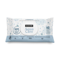 Suavinex Aqua Care Baby Wet Wipes 60 Count Lingettes nettoyantes 99 % d'eau Fibre végétale Aloe Vera Sans parfum Sans alcool Testé dermatologiquement Convient aux peaux sensibles