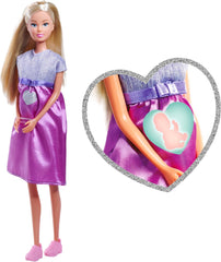 Simba Steffi Love Welcome Baby 29 cm Enceinte Steffi 12-Pack Accessoires de jeu de rôle Poupée tendance avec jouet de poupée bébé de 4 cm pour les 3 ans et plus