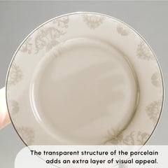 Karaca Elegance Bone Siena - set de veselă pentru 12 persoane, set modern de farfurii din porțelan, set de veselă cu boluri pentru supă, platou de servire, farfurii adânci, farfurii pentru desert - alb și auriu