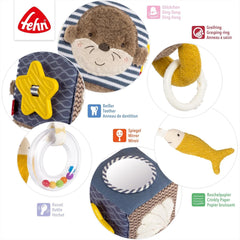 Fehn Activity Cube Otter - Jucărie pentru activități motorii cu elemente de prindere suspendate - Pentru bebeluși și copii mici de la 0+ luni - Dimensiuni: 10 x 10 cm Jucarii Bebe Naty Shop