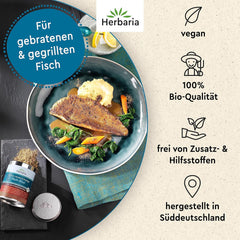 Herbaria Fisch Ahoi bio 85g M-Dose – Fertiges Bio-Gewürzsalz für Gebratene or gegrillte Fischgerichte, Meeresfrüchte und Bratlinge – dans nachhaltiger Aromaschutz-Dose