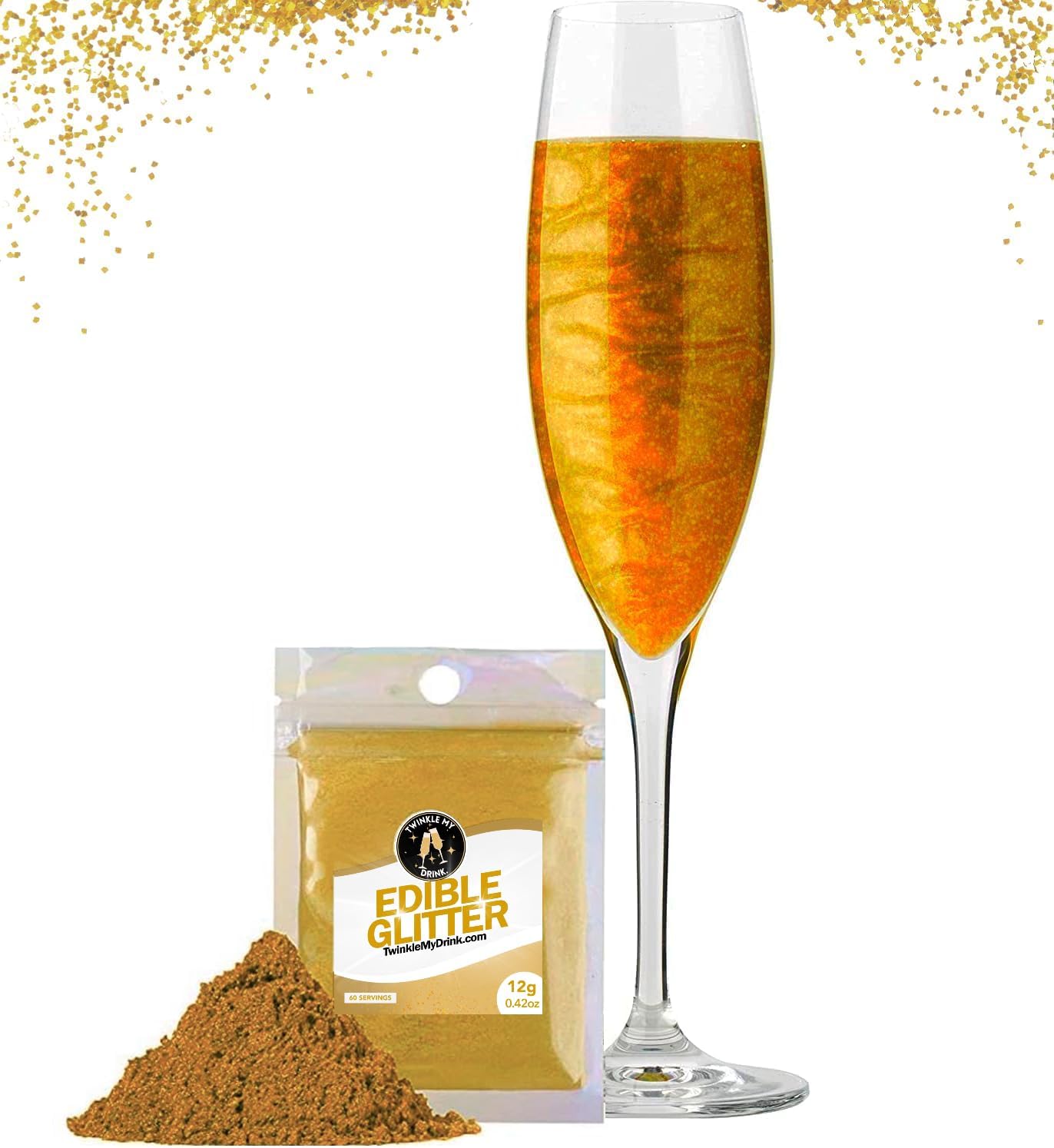 Twinkle My Drink® Glitter comestibil pentru băuturi, diverse culori, 12 grame Naty Shop Auriu