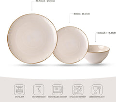 Service de table de la série Tempus, service de table pour 6 personnes, service de table en grès, service de table 18 pièces, vernis réactif, passe au micro-ondes et au lave-vaisselle, blanc antique