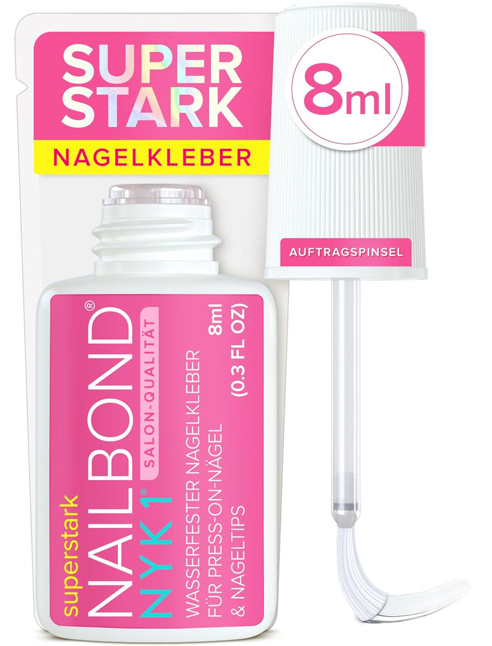 NYK1 Nailbond Colle à Ongles Artificiels Extra Forte (8 ml) Colle à Ongles avec Brosse pour Pointes, Ongles à Presser et Ongles Acryliques Colle à Ongles - Colle à Ongles Craqués Colle à Ongles Antifongique