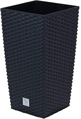 Pots/pots Prosperplast aspect rotin avec insert | 32,5 x 32,5 x 61 cm | anthracite | résistant aux intempéries et aux UV | en plastique robuste | pour intérieur et extérieur