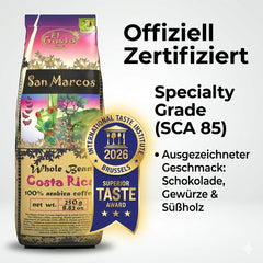 El Gusto San Marcos Café spécialisé | Ganzen Bohnen Mittlere Röstung | Café gastronomique avec Schokoladenaroma mit leichter Zitrussäure | Café 100 % Arabica du Costa Rica | Café de spécialité | 250 g
