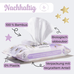 Lingettes humides Millis Bamboo Baby Sensitive pour peau délicate de bébé - 5 x 60 pièces - Nettoyage naturel, doux et durable - Lingettes bébé biodégradables, sans plastique et sans alcool