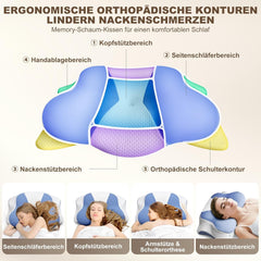 Oreiller ergonomique pour dormeur latéral - Oreiller cervical Oreiller de soutien pour les douleurs au cou et aux épaules Oreiller orthopédique en mousse à mémoire de forme Oreiller de soutien du cou pour le ventre, le dos et le côté avec soutien du cou Oreillers orthopédiques cervicaux Naty Shop
