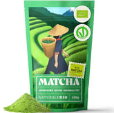 Naturalebio BIO Thé vert en poudre 100 g. Pour la cuisine et la pâtisserie. Matcha japonais original. Thé vert du Japon, vegan, sans gluten et sans OGM. Produit biologique naturel.