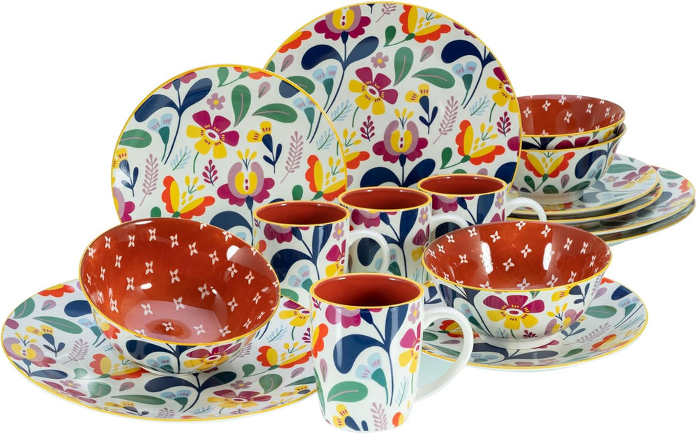 CreaTable, 17407, série Folklore, service de table 16 pièces pour 4 personnes, service combiné en porcelaine, passe au lave-vaisselle et au micro-ondes, fabrication de qualité