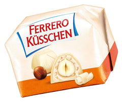 Ferrero Küsschen White Crispy - Cadeau de Saint-Valentin pour elle et lui - Noisettes grillées croustillantes à la crème légère avec éclats croustillants, enrobées de chocolat blanc, 1 paquet de 20 pralines individuelles