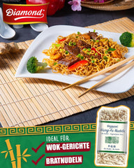 Nouilles DIAMOND Hsing-Fu, nouilles Mie asiatiques à la farine de blé pour wok et plats frits au wok - 12 x 250g