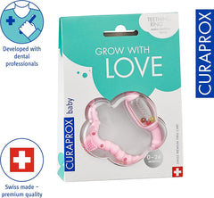 Curaprox Anneau de dentition pour bébé – Pour les tout-petits de 0 à 24 mois/soulage les maux de dents et favorise la motricité | Sans BPA, rose, avec brosse à dents d'entraînement/fabriqué en Suisse