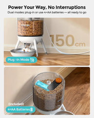 Mangeoire automatique pour chats, Futterautomat Katze mit Zeitsteuerung, 3L Trichter, Doppelstromversorgung, Automatic Trockenfutter für Katzen & Hunde, Katzen Futterautomat, Schwarz (Weiß)