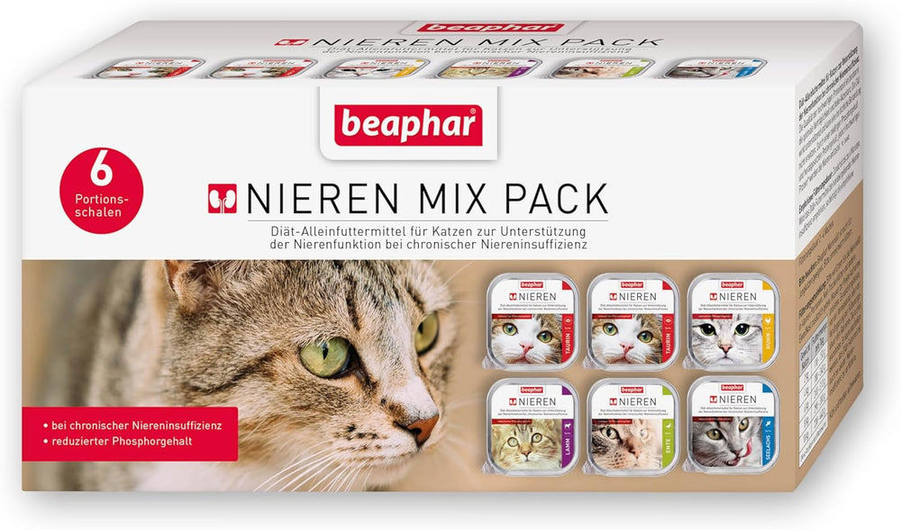 BEAPHAR – Pachet Mixt Dietă Renală – Hrană completă pentru pisici cu insuficiență renală cronică – Pentru susținerea funcției renale – 6 x 100 g