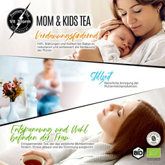 VITSTORM® BIO TEE Mom & Kids - Thé pour femme et allaitement - Rooibos, pomme, fenouil, mélisse, alchémille, fraise - Thé relaxant - Fruité et délicieux - Sans caféine - Tisane 100 g