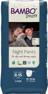 Couches rétractables Bambo Dreamy Nighttime, grandes (35-50 kg/77-110 lb), paquet de 10 | Couches pull-up pour enfants | Vêtements de nuit ultra absorbants pour l'énurésie nocturne