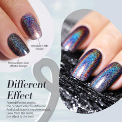Vernis à ongles à paillettes Born Pretty, vernis à ongles noir brillant à paillettes arc-en-ciel Super Shine