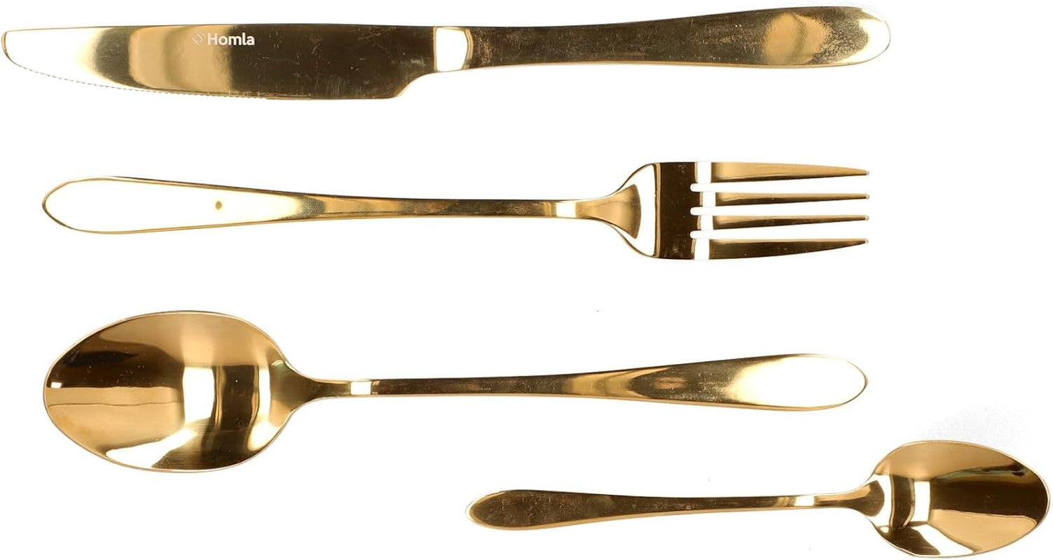 HOMLA Abele Besteckset FĂĽr Vier Personen 16-Teilig Edelstahl Hygienisch Elegant Leicht Zu Reinigen Gold Bucatarie Naty Shop